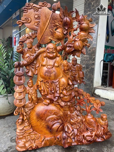 Tượng Phật Di Lặc Ngũ Phúc Gỗ Hương Cao 110 Ngang 79 Sâu 32 (cm)