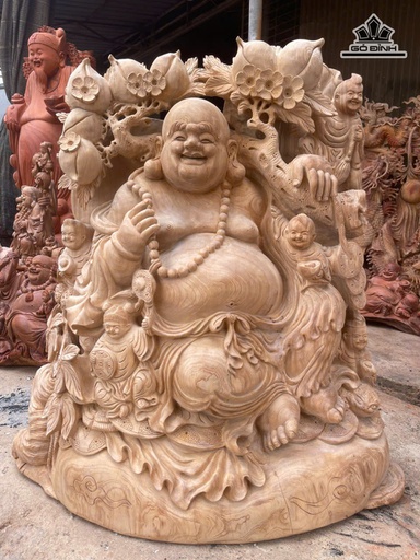 Tượng Phật Di Lặc Ngũ Phúc Gỗ Ngọc Am Cao 90 Ngang 86 Sâu 30 (cm)