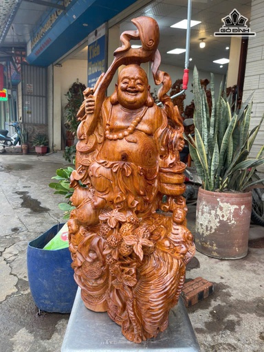 Tượng Phật Di Lặc Như Ý Gỗ Hương Cao 75 Ngang 36 Sâu 28 (cm)