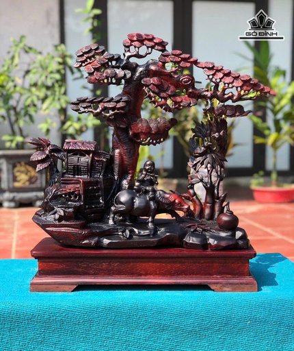 Tiểu Đồng Chăn Trâu Thổi Sáo Gỗ Trắc Cao 60 Ngang 55 Sâu 19 (cm)