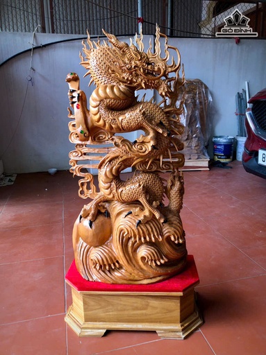 Tượng Nhất Long Gỗ Ngọc Am Cao 112 Ngang 48 Sâu 18 (cm)