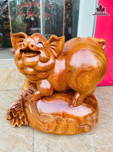 Tượng Heo Gỗ Ngọc Am Cao 39 Ngang 42 Sâu 30 (cm) - 20kg