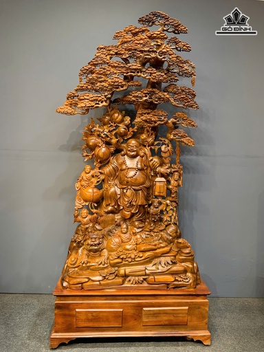 Tượng Phật Di Lặc Ngũ Phúc Gỗ Bách Xanh Cao Cả Kỷ 248 Ngang 112 Sâu 65 (cm) - Kỷ Cao 40