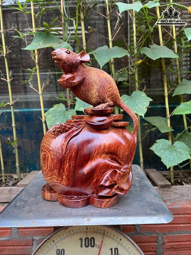 Tượng Chuột Phong Thủy Gỗ Cẩm Cao 32 Ngang 22 Sâu 16 (cm)