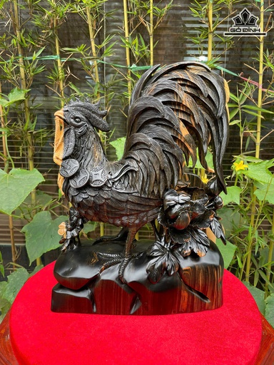 Tượng Gà Trống Gỗ Mun Hoa Cao 37 Ngang 27 Sâu 12 (cm)