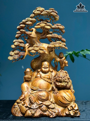 Tượng Di Lặc Nhất Phúc Ngồi Tùng Gỗ Sưa Cao 54 Ngang 33 Sâu 22 (cm)