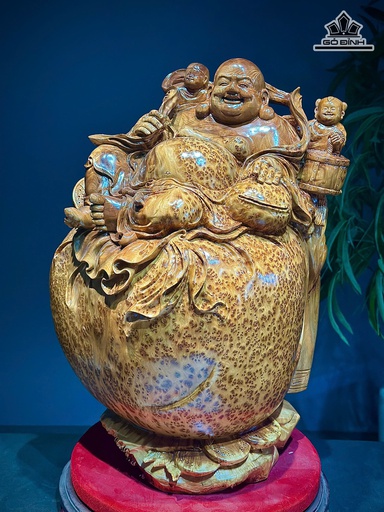 Tượng Phật Di Lặc Nhị Phúc Gỗ Nu Ngọc Am Cao 60 Ngang 40 Sâu 35 (cm)