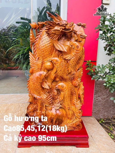 Tượng Ngũ Ngư Hóa Rồng Gỗ Hương Cao Cả Kỷ 95 Ngang 45 Sâu 12 (cm) - 18kg - Kỷ Cao 10
