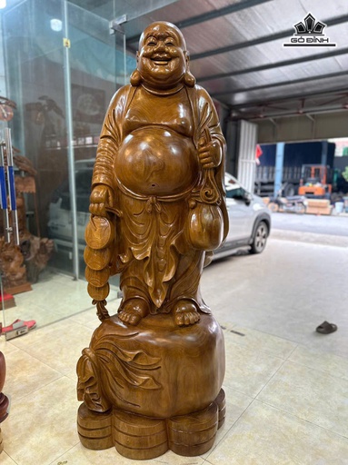 Tượng Phật Di Lặc Đứng Bao Tiền Gỗ Cẩm Vàng Cao 180 Ngang 70 Sâu 52 (cm)