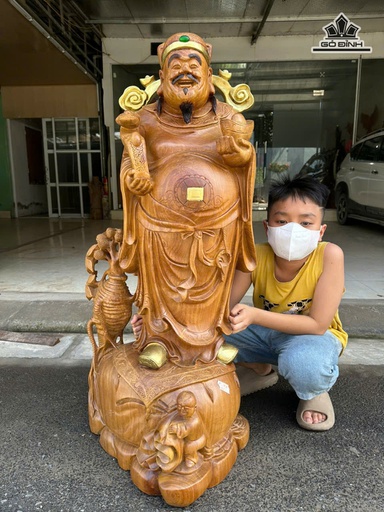 Tượng Thần Tài Gỗ Cẩm Vàng Cao 112 Ngang 50 Sâu 36 (cm)