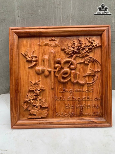 Tranh Chữ Hiếu Gỗ Hương Đá Kích Thước 61x61x4 (cm)