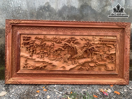 Tranh Đồng Quê Gỗ Hương Đá Kích Thước 79x155x5 (cm)