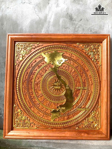 Tranh Trống Đồng Gỗ Hương Đá Kích Thước 81x81x5 (cm)