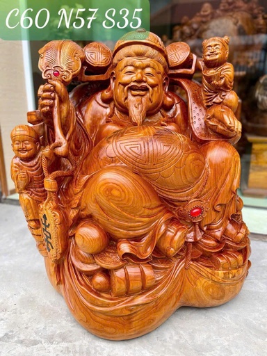 Tượng Thần Tài Gỗ Ngọc Am Cao 60 Ngang 57 Sâu 35 (cm)