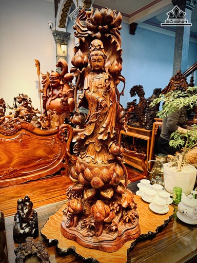 Tượng Phật Bà Quan Âm Gỗ Cẩm Cao 100 Ngang 38 Sâu 28 (cm)