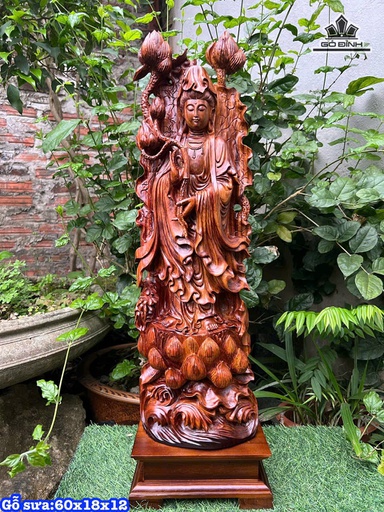 Tượng Phật Bà Quan Âm Gỗ Sưa Cao 60 Ngang 18 Sâu 12 (cm)