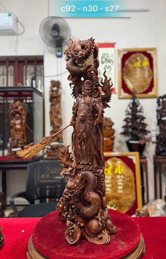 Tượng Quan Công Xách Đao Gỗ Sưa Cao 92 Ngang 30 Sâu 27 (cm)