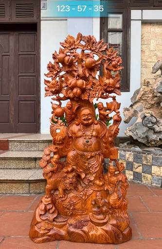 Tượng Phật Di Lặc Ngũ Phúc Thuần Nghê Gỗ Hương Cao 123 Ngang 57 Sâu 35 (cm)