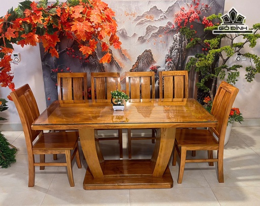Bộ Bàn Ăn Gỗ Hương Xám - Bàn Cao 75 Rộng 80 Dài 160 - Ghế Cao 98 Mặt Ghế 42x42 (cm)