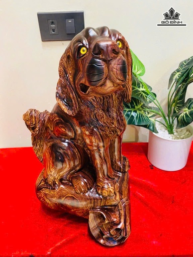 Tượng Chó Gỗ Cẩm Cao 40 Ngang 22 Sâu 19 (cm)