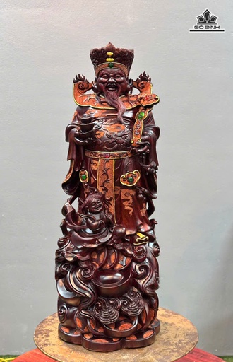 Tượng Thần Tài Gỗ Tử Đàn Cao 60 Ngang 23 Sâu 22 (cm)