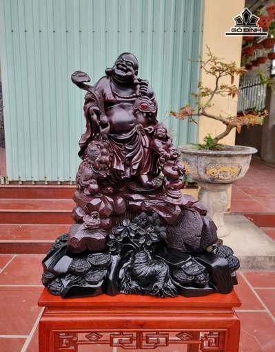 Tượng Phật Di Lặc Thuần Nghê Gỗ Trắc Cao 55 Ngang 43 Sâu 22 (cm) - Có Kỷ Cao 65 Ngang 56 Sâu 35 (cm)