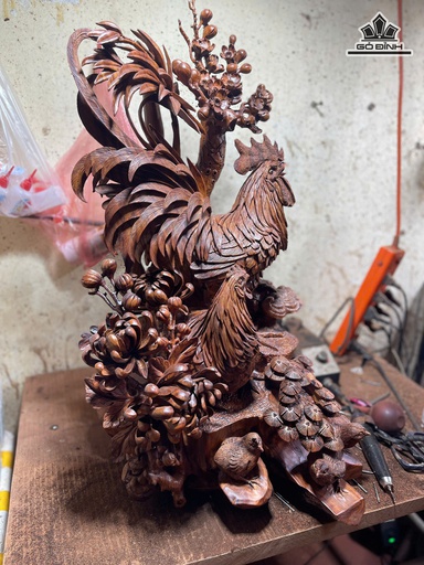 Tượng Toàn Gia Phúc Gỗ Sưa Đỏ Bắc Cao 66 Ngang 40 Sâu 37 (cm)