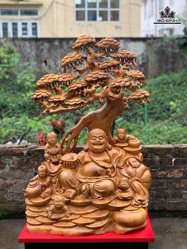 Tượng Phật Di Lặc Ngũ Phúc Gỗ Hương Cao 106 Ngang 60 Sâu 40 (cm) - Không Kỷ Cao 86 (cm)