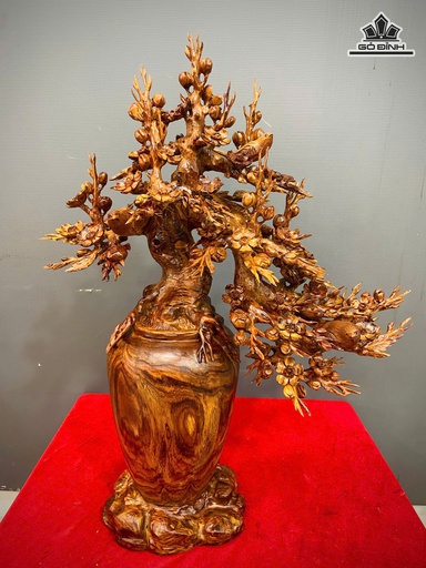 Bình Hoa Mai Gỗ Sưa Cao 75 Ngang 59 Sâu 30 (cm)