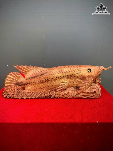Tượng Cá Rồng Gỗ Hương Cao 18 Ngang 50 Sâu 14 (cm)