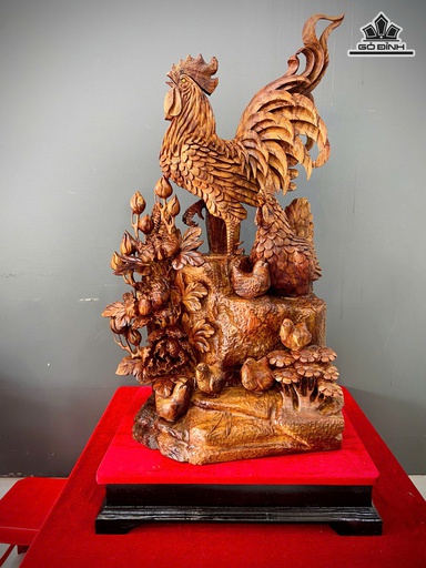 Tượng Gia Đình Gà Gỗ Sưa Cao 92 Ngang 50 Sâu 36 (cm)