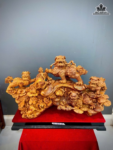 Tượng Ngũ Nghê Kim Tiền Gỗ Hương Cao 70 Ngang 109 Sâu 35 (cm)