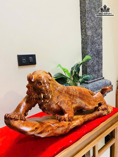 Tượng Hổ Phong Thủy Gỗ Cẩm Cao 33 Ngang 65 Sâu 23 (cm)