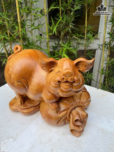 Tượng Heo Gỗ Ngọc Am Cao 25 Ngang 30 Sâu 20 (cm)