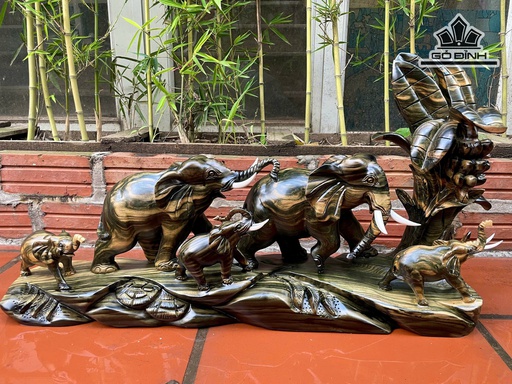 Cầu Voi Ngũ Phúc Gỗ Mun Hoa Cao 38 Ngang 70 Sâu 15 (cm)