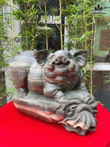 Tượng Heo Gỗ Mun Hoa Cao 21 Ngang 30 Sâu 16 (cm)