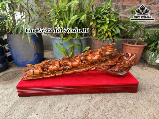 Tượng Bát Mã Gỗ Sưa Cao 25-33 Ngang 76 Sâu 16 (cm)