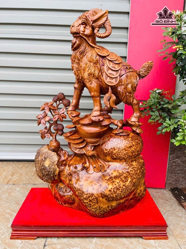 Tượng Dê Phong Thủy Gỗ Nu Ngọc Am Cao 93 Ngang 58 Sâu 22 (cm) - Cả Kỷ Cao 100 - 27kg