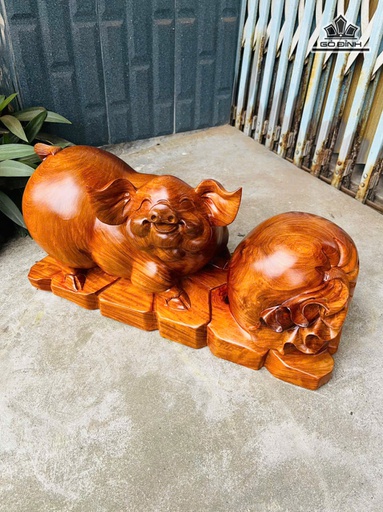 Tượng Heo Gỗ Hương Cao 25 Ngang 52 Sâu 21 (cm) - 12kg