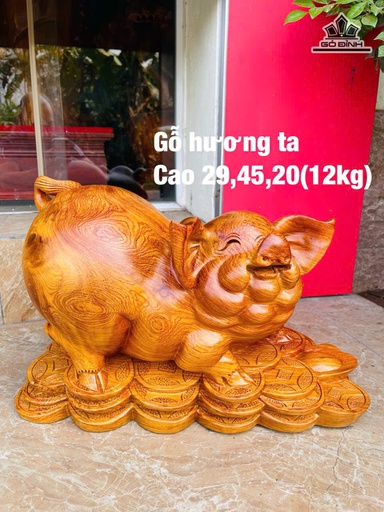 Tượng Heo Gỗ Hương Cao 29 Ngang 45 Sâu 20 (cm) - 12kg