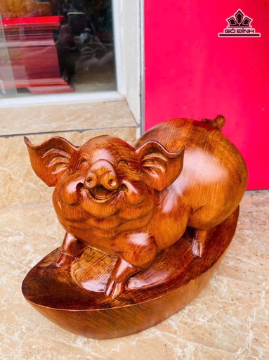 Tượng Heo Gỗ Ngọc Am Cao 26 Ngang 33 Sâu 16 (cm)