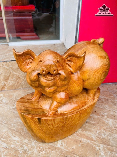 Tượng Heo Gỗ Ngọc Am Cao 31 Ngang 28 Sâu 15 (cm)