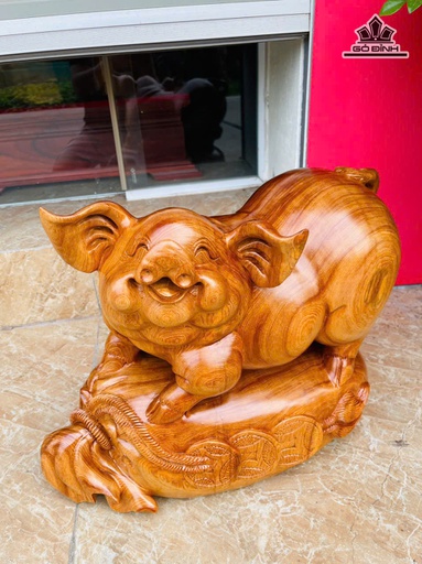 Tượng Heo Gỗ Ngọc Am Cao 39 Ngang 43 Sâu 23 (cm) - 16kg