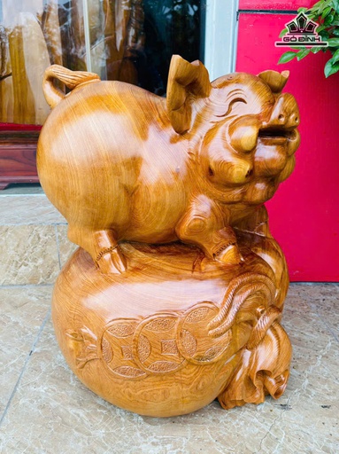 Tượng Heo Gỗ Ngọc Am Cao 50 Ngang 40 Sâu 36 (cm) - 19kg