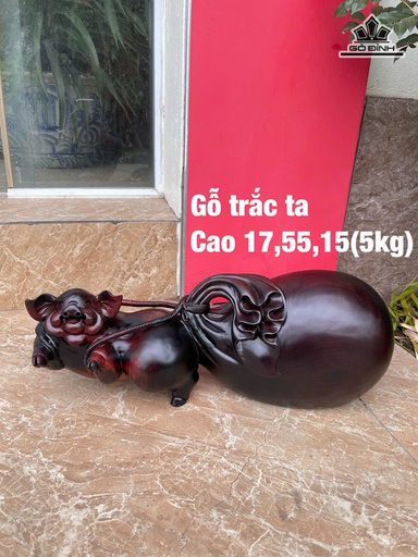 Tượng Heo Gỗ Trắc Cao 17 Ngang 55 Sâu 15 (cm) - 5kg