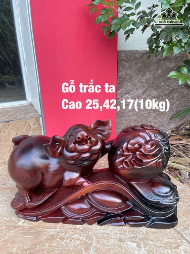 Tượng Heo Gỗ Trắc Cao 25 Ngang 42 Sâu 17 (cm) - 10kg