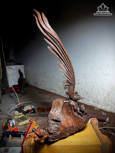 Tượng Chim Trĩ Hoa Mai Gỗ Trắc Cao 66 Ngang 50 Sâu 30 (cm)