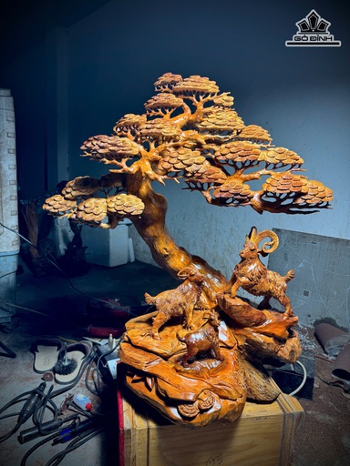 Tượng Tam Dương Khai Thái Gỗ Hương Cao 85 Ngang 80 Sâu 30 (cm)