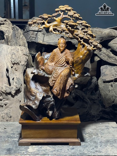 Tượng Thần Trà Gỗ Bách Xanh Cao 63 Ngang 40 Sâu 30 (cm)