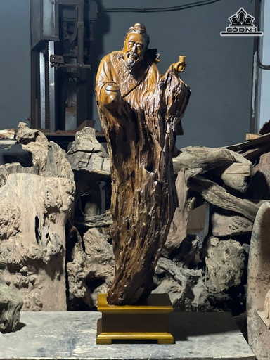 Tượng Thần Trà Gỗ Bách Xanh Cao 96 Ngang 30 Sâu 20 (cm)